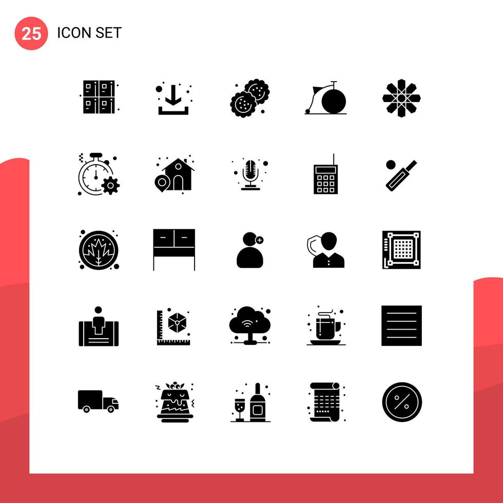Set of 25 Modern UI Icons Symbols Signs for decoration flower biscuit wheel transport Editable Vector Design Elements
