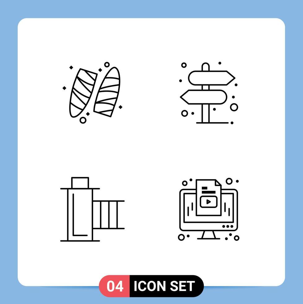 Line Pack of 4 Universal Symbols of recreation film surfing pointer multimedia Editable Vector Design Elements