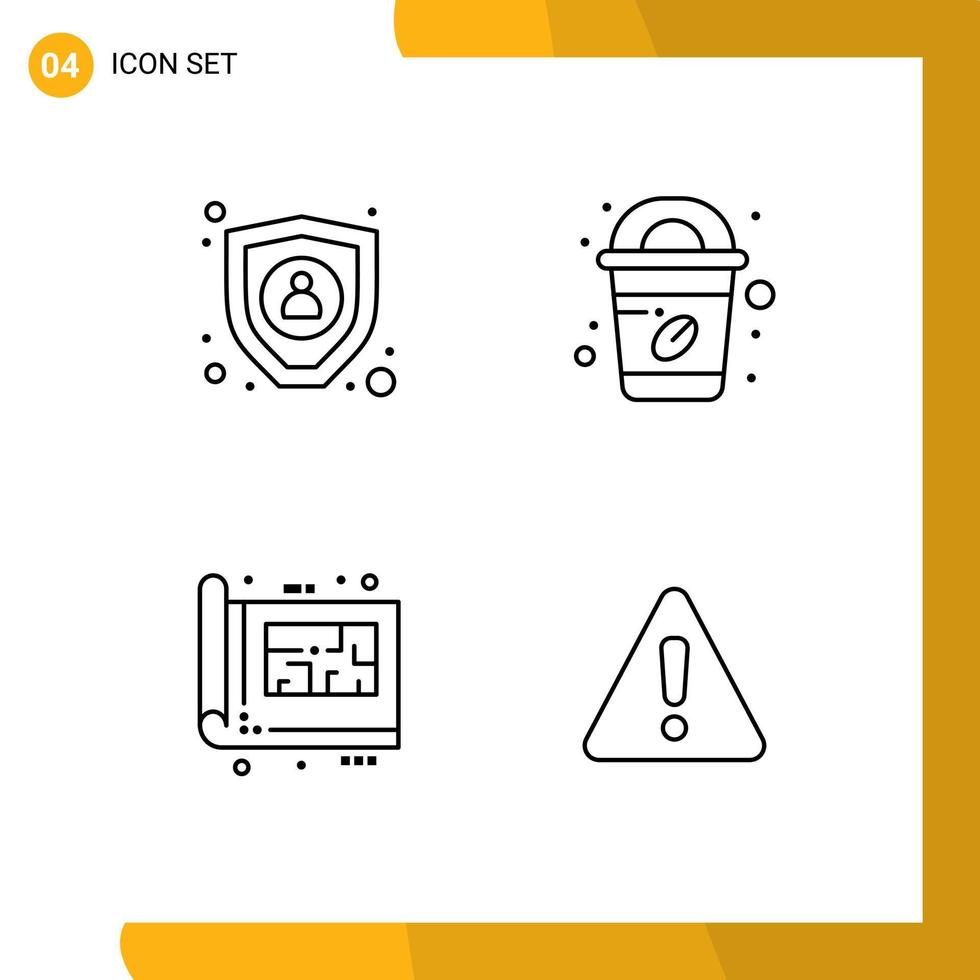 grupo de 4 signos y símbolos de colores planos de línea rellena para el plan de datos elementos de diseño vectorial editables de alerta azul café vector