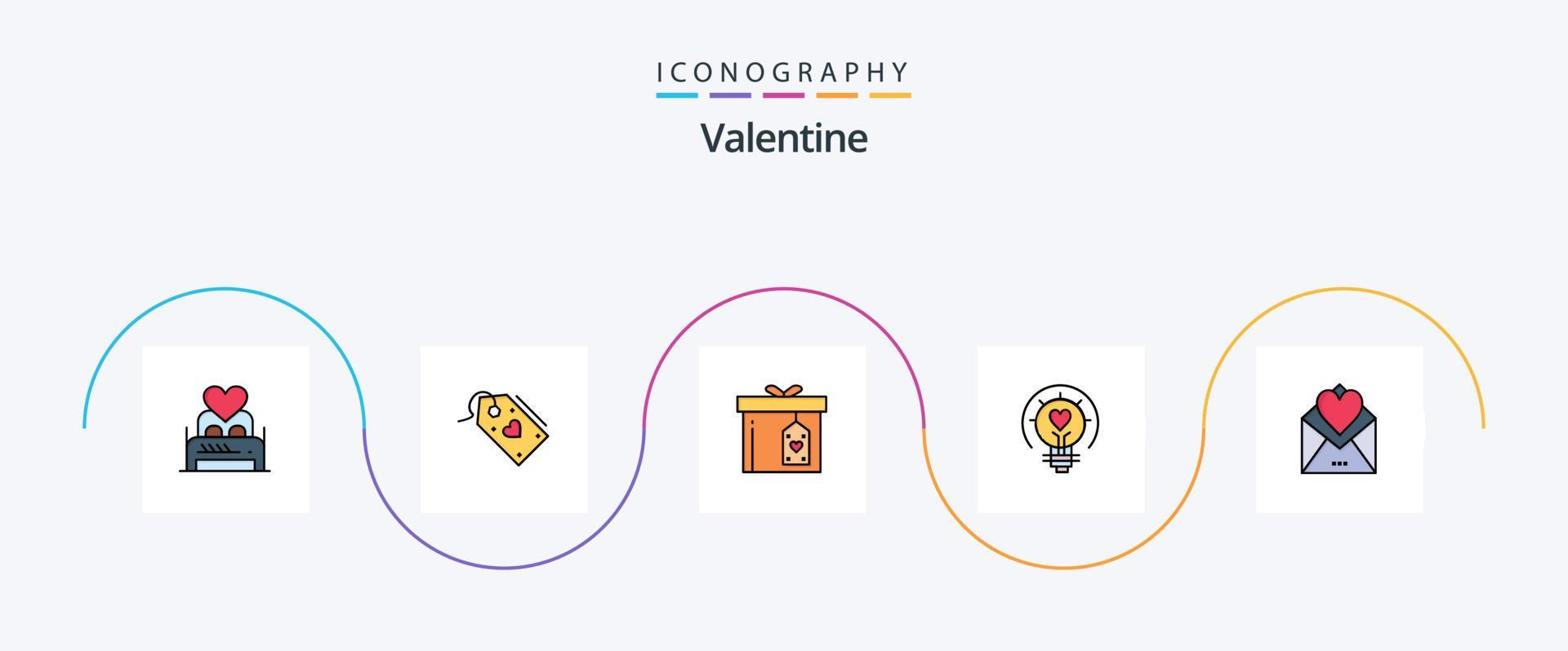 Valentine Line Filled Flat 5 Icon Pack Including light. bulb. valentine