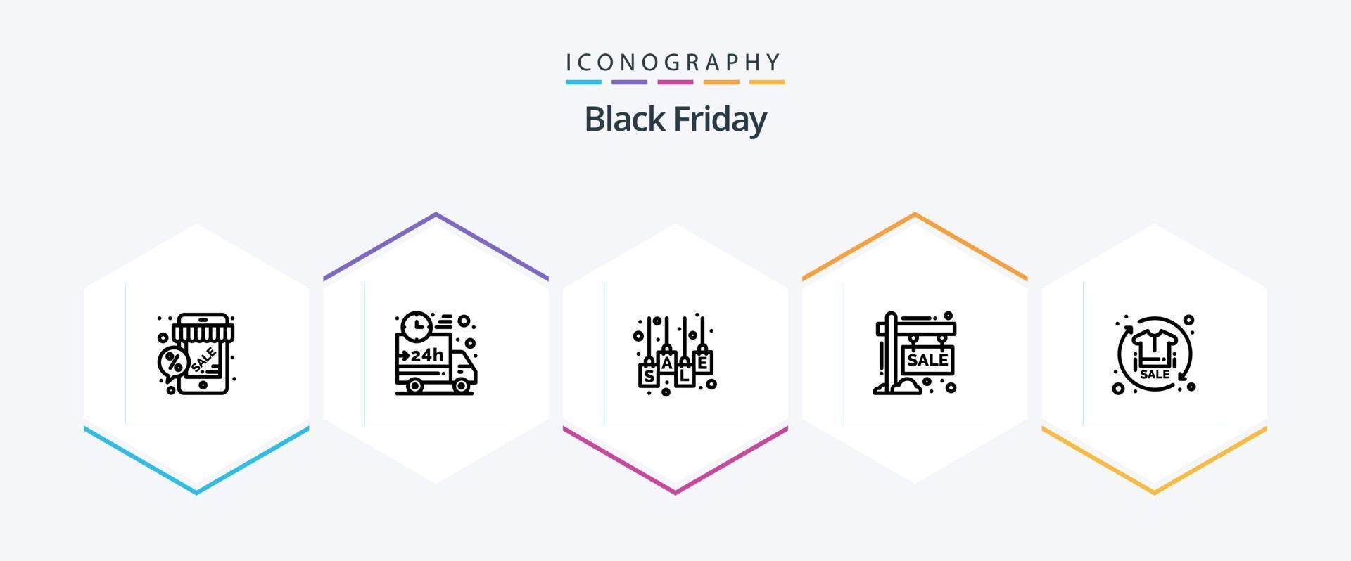 Black Friday 25 Line icon pack including sale. board. shipping. sale tag. sale vector