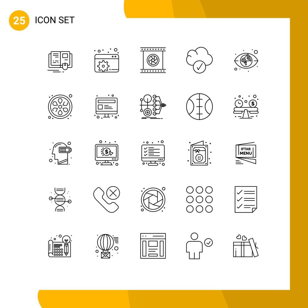 25 Thematic Vector Lines and Editable Symbols of views eye optical lens data cloud Editable Vector Design Elements