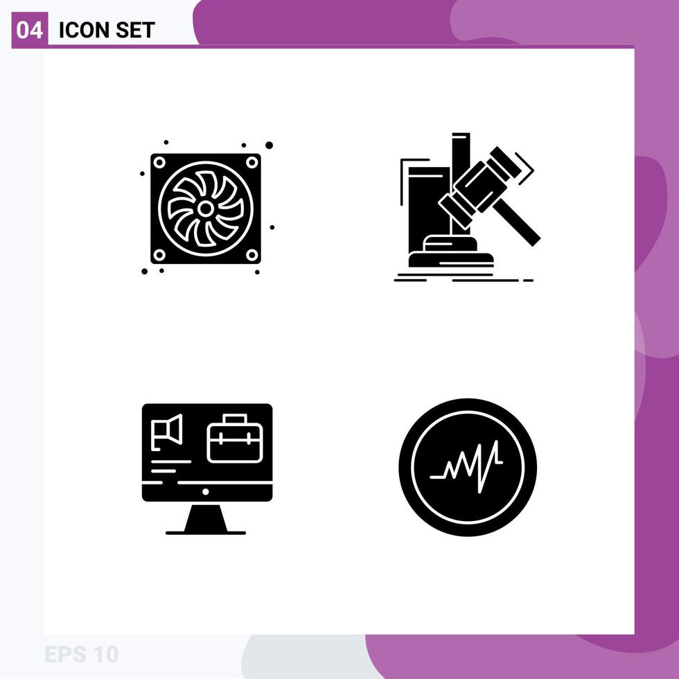 Solid Glyph Pack of 4 Universal Symbols of casing computer hardware hammer speaker Editable Vector Design Elements