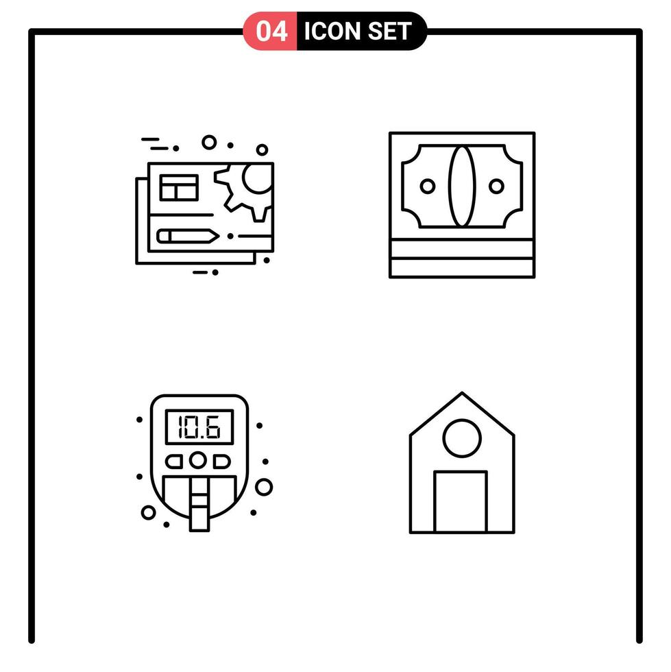 4 Universal Filledline Flat Colors Set for Web and Mobile Applications document stack setting cash medical Editable Vector Design Elements