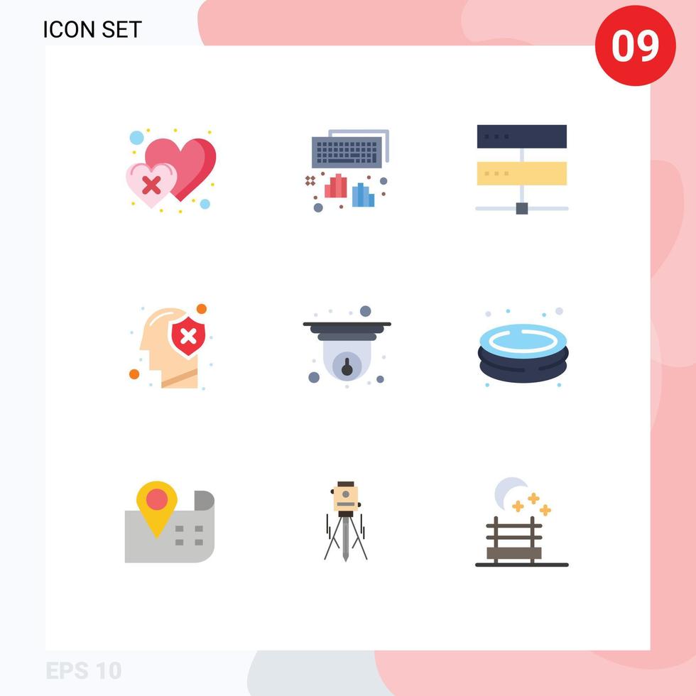 Group of 9 Flat Colors Signs and Symbols for mind human connection head network Editable Vector Design Elements