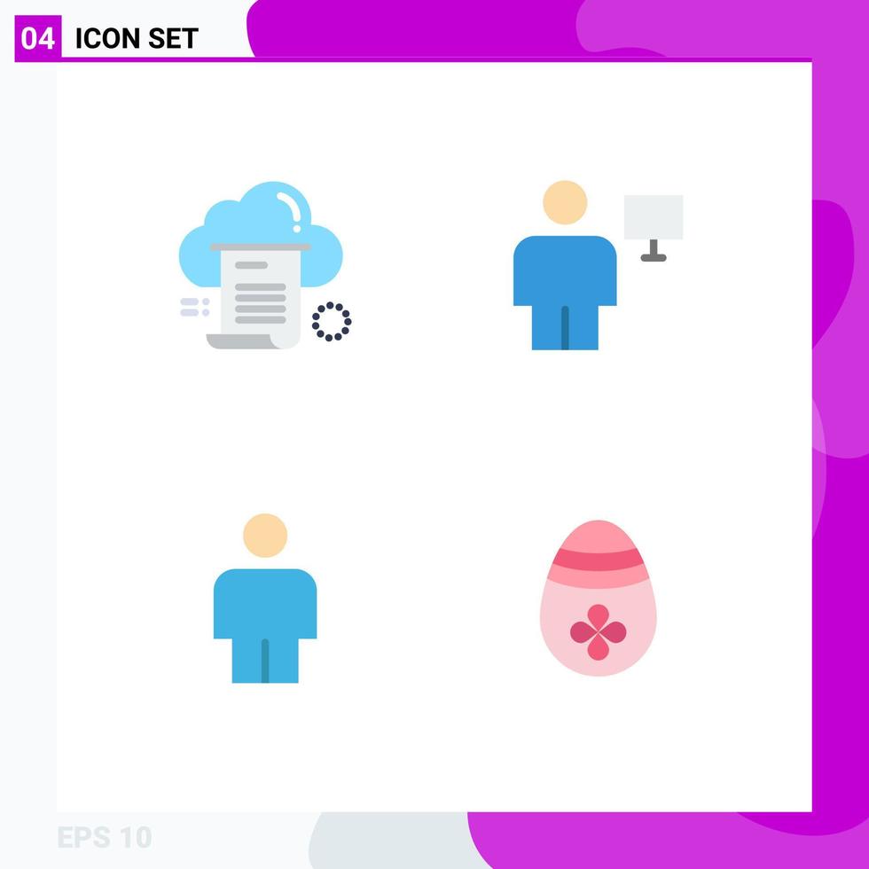 conjunto de iconos planos de interfaz móvil de 4 pictogramas de elementos de diseño de vector editable humano cuerpo de nube de pantalla de archivo