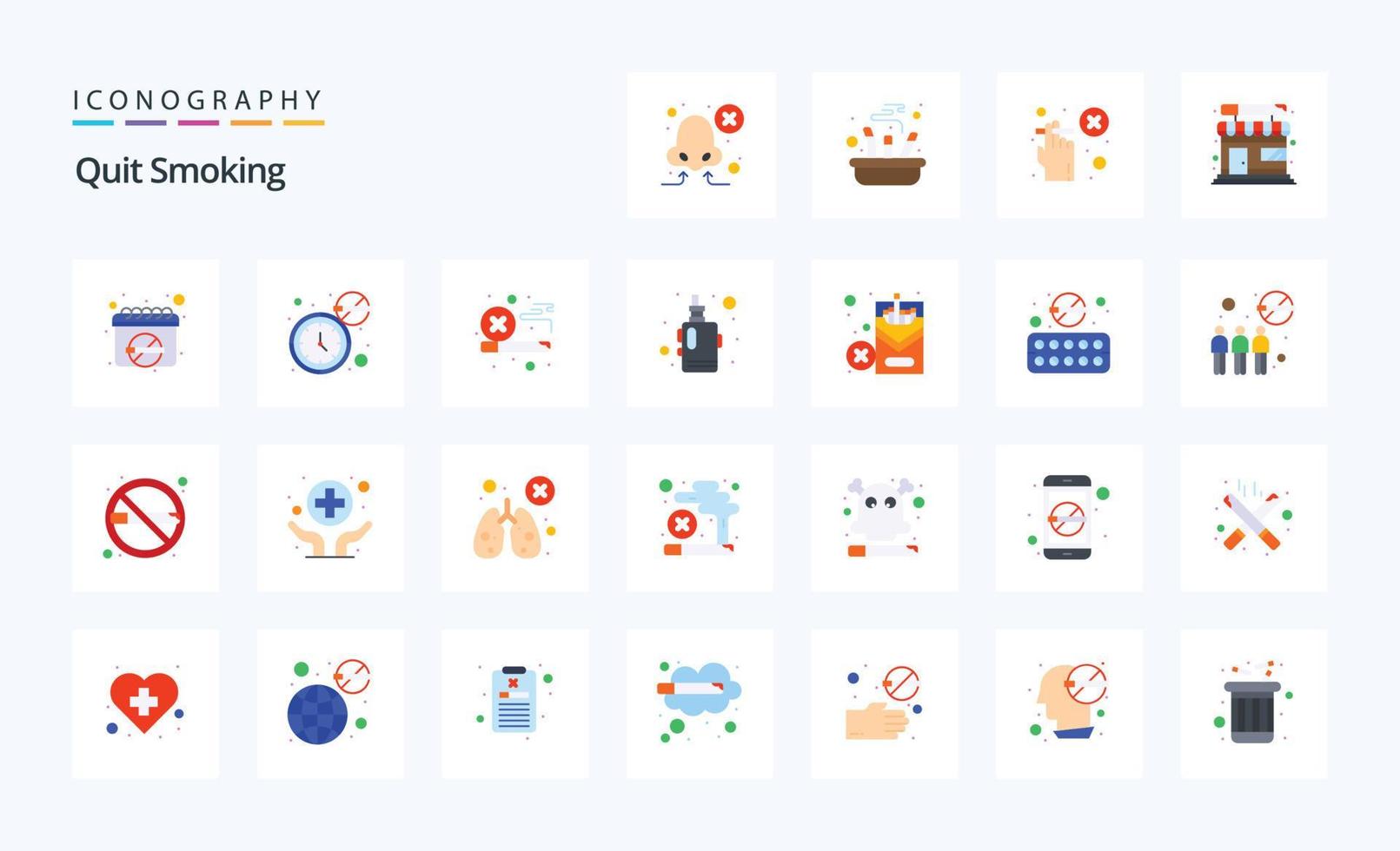 25 Quit Smoking Flat color icon pack vector