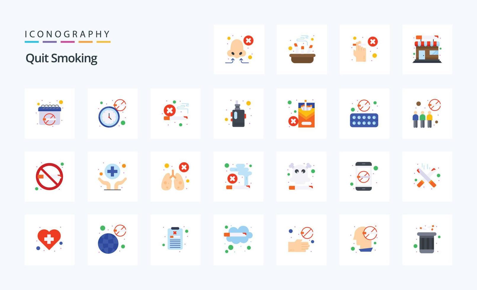 25 paquete de iconos de color plano para dejar de fumar vector