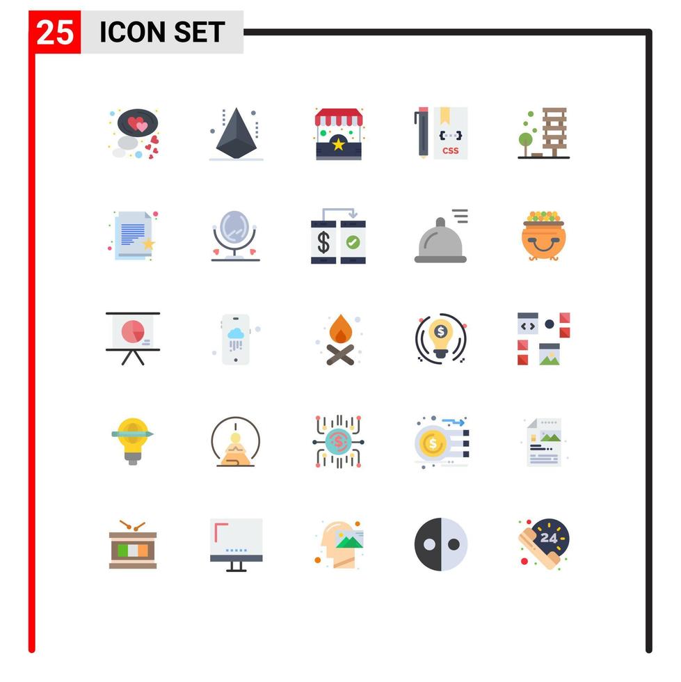 Mobile Interface Flat Color Set of 25 Pictograms of development css shape coding stand Editable Vector Design Elements