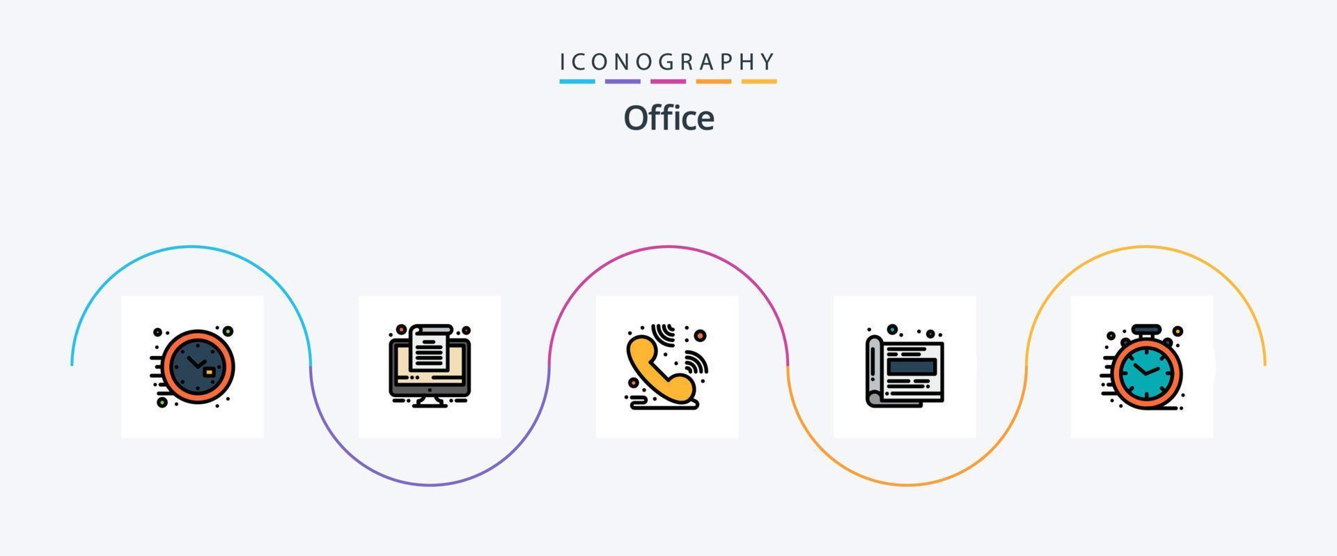 la línea de oficina llenó el paquete de iconos planos 5 que incluye la oficina. negocio. mesa de ayuda. rápido. oficina vector