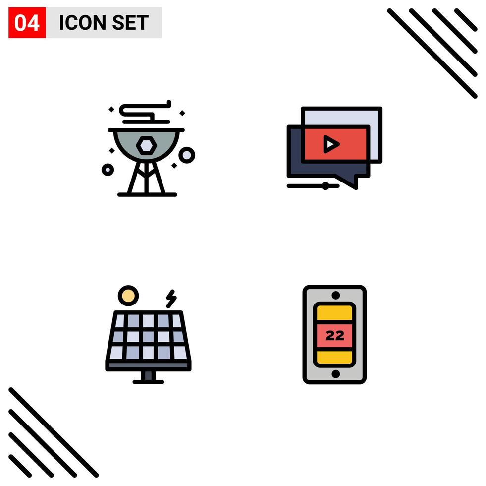 Editable Vector Line Pack of 4 Simple Filledline Flat Colors of beach presentation grill youtube environment Editable Vector Design Elements