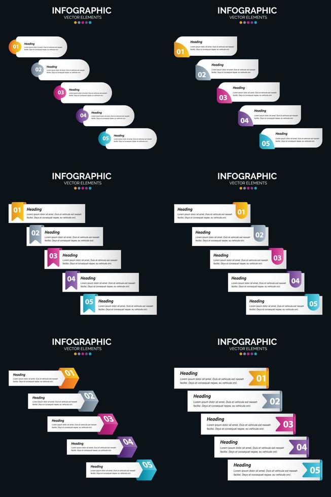 Vector 6 Infographics Pack Presentation slide template 5 Steps cycle diagrams and timelines