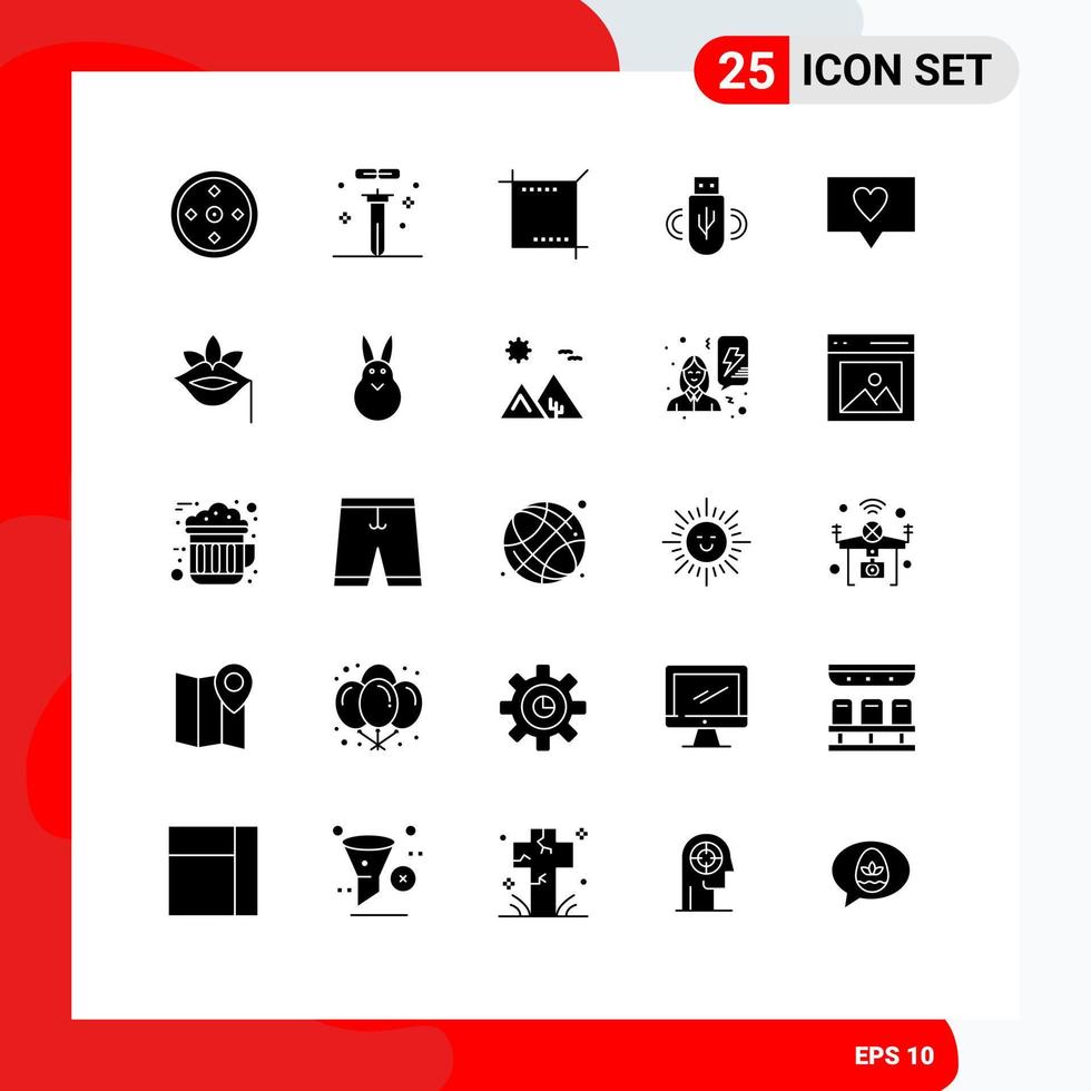 Set of 25 Vector Solid Glyphs on Grid for like data science share web Editable Vector Design Elements