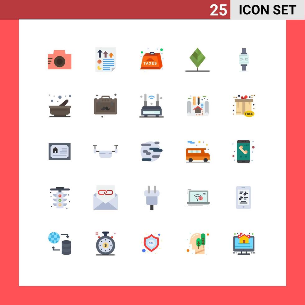 25 Universal Flat Color Signs Symbols of tree leaf report feather payable Editable Vector Design Elements