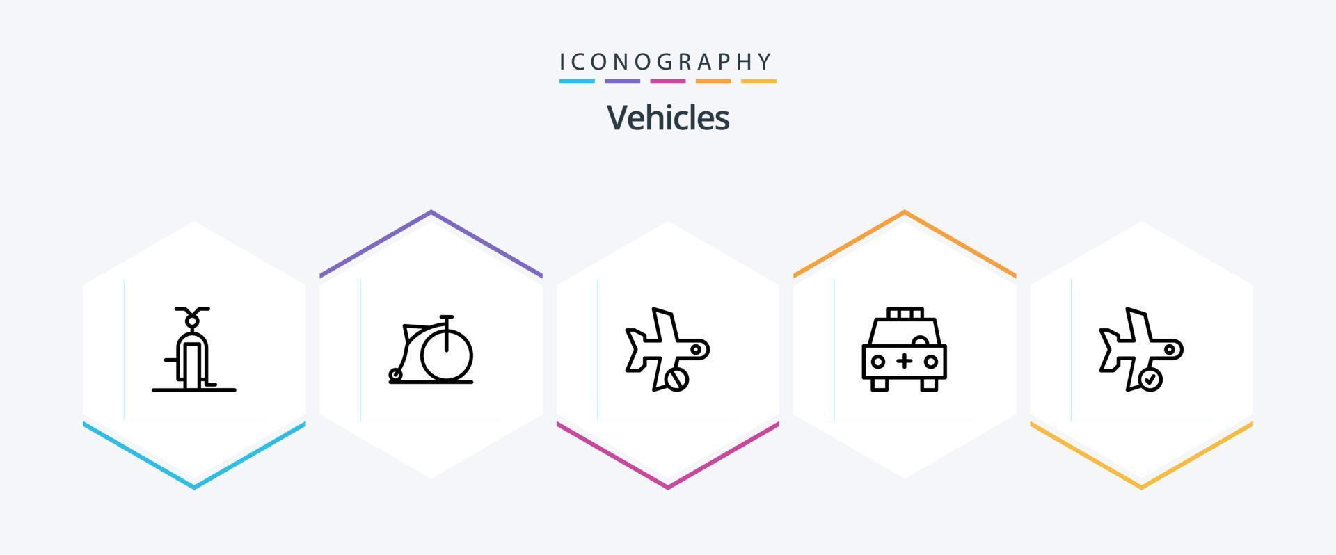 paquete de iconos de 25 líneas de vehículos que incluye transporte. auto. rueda. ambulancia. transporte vector