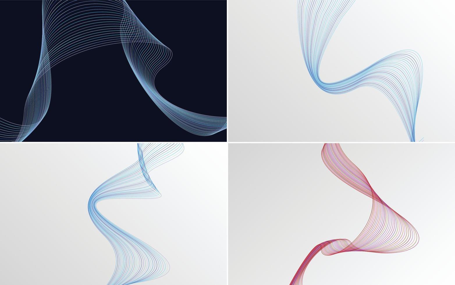 Set of 4 geometric wave pattern background Abstract waving line vector