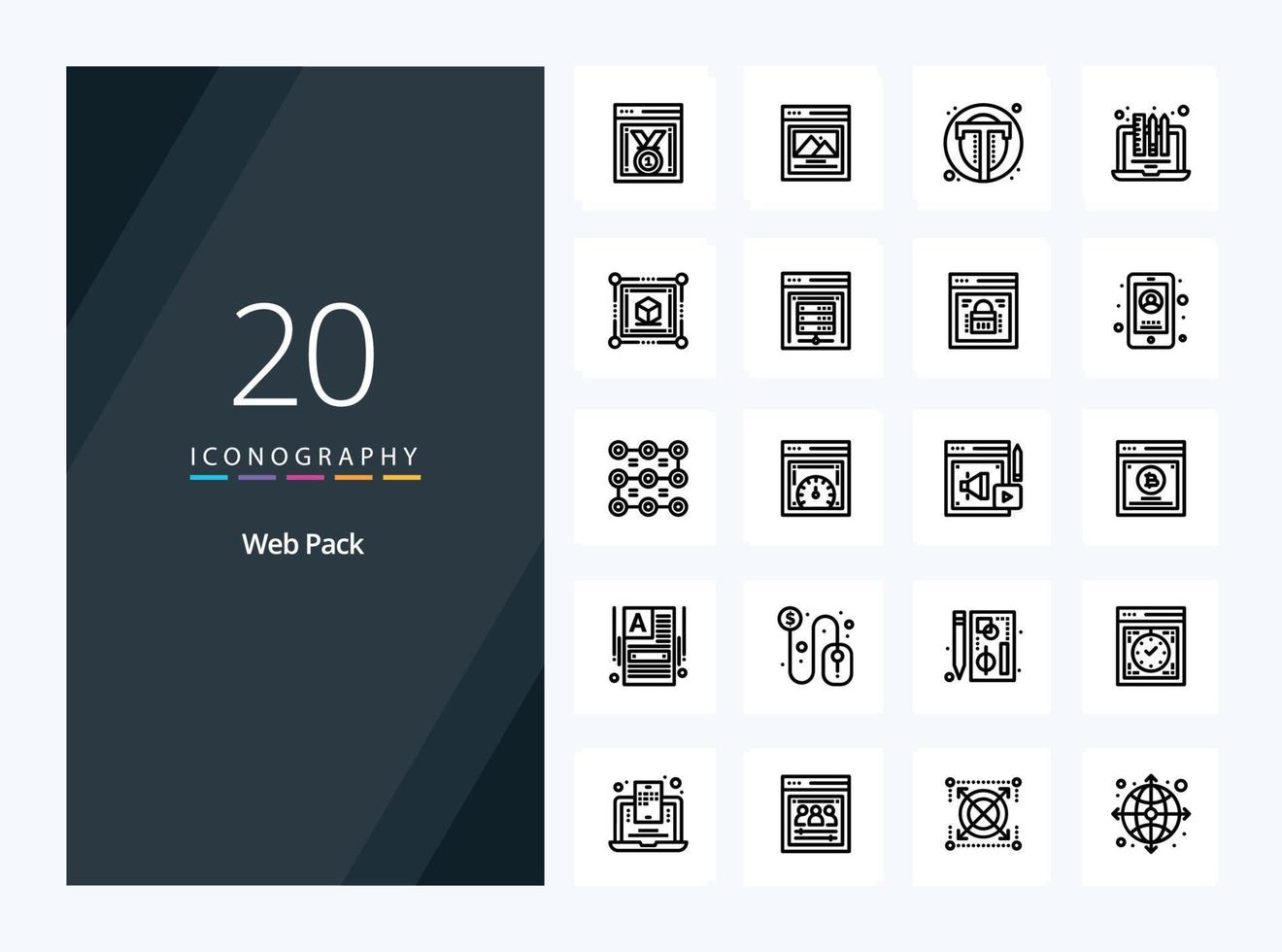 20 Web Pack Outline icon for presentation vector
