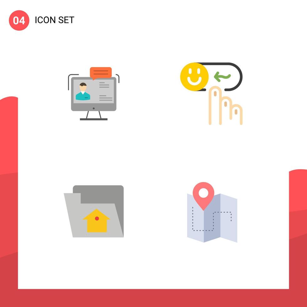 Set of 4 Modern UI Icons Symbols Signs for chat rating dialog emotion home Editable Vector Design Elements