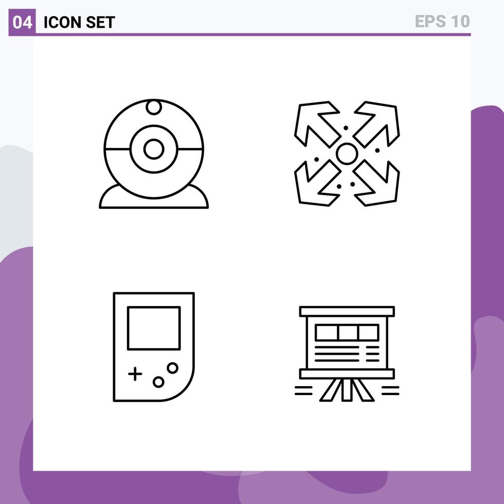 Modern Set of 4 Filledline Flat Colors Pictograph of cam analytics arrows console presentation Editable Vector Design Elements