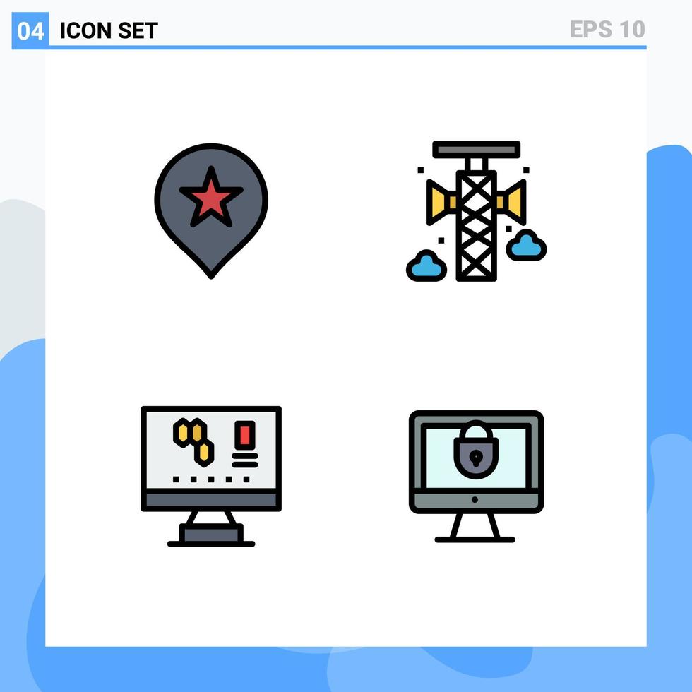 Filledline Flat Color Pack of 4 Universal Symbols of location laboratory announcement loudspeaker computer Editable Vector Design Elements