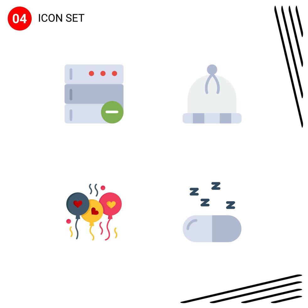 Set of 4 Commercial Flat Icons pack for database wedding hat bloone medical Editable Vector Design Elements