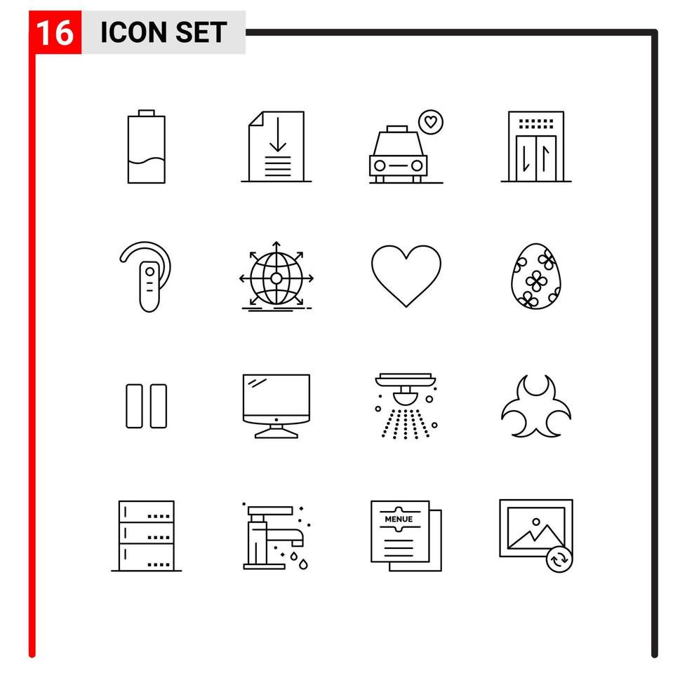 Universal Icon Symbols Group of 16 Modern Outlines of headphone bluetooth car accessory hotel Editable Vector Design Elements