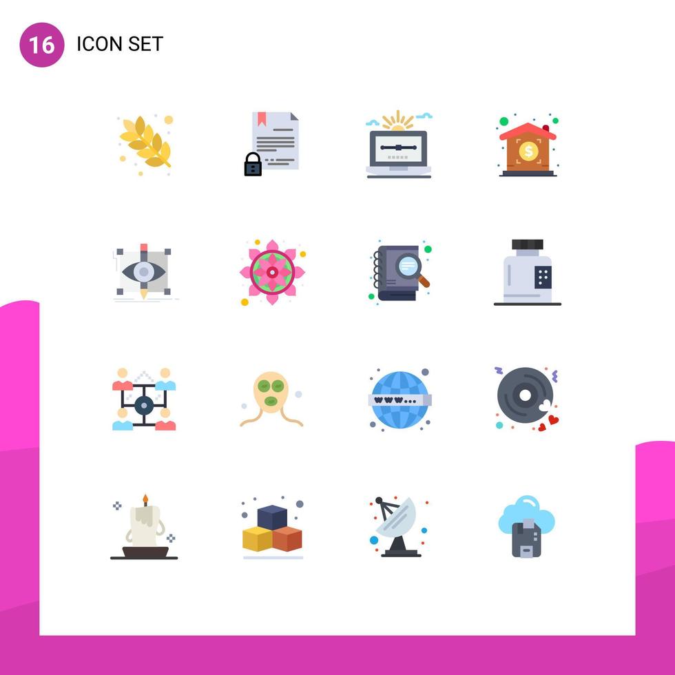 16 signos universales de color plano símbolos de precio de diseño computadora de inversión en internet paquete editable de elementos de diseño de vectores creativos