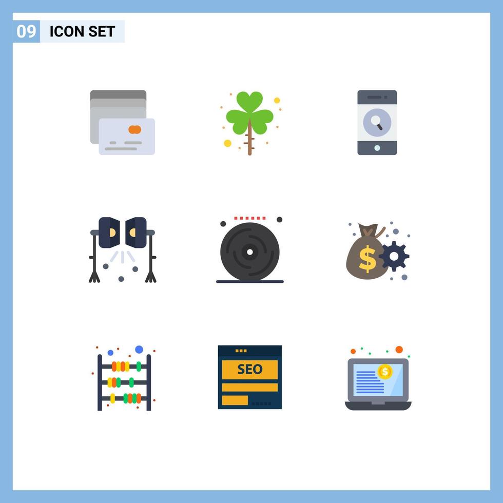 Universal Icon Symbols Group of 9 Modern Flat Colors of birthday studio lightning people spotlight illumination Editable Vector Design Elements