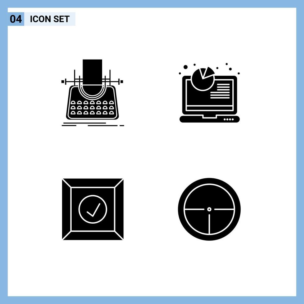 Set of 4 Commercial Solid Glyphs pack for article box typewriter report product Editable Vector Design Elements