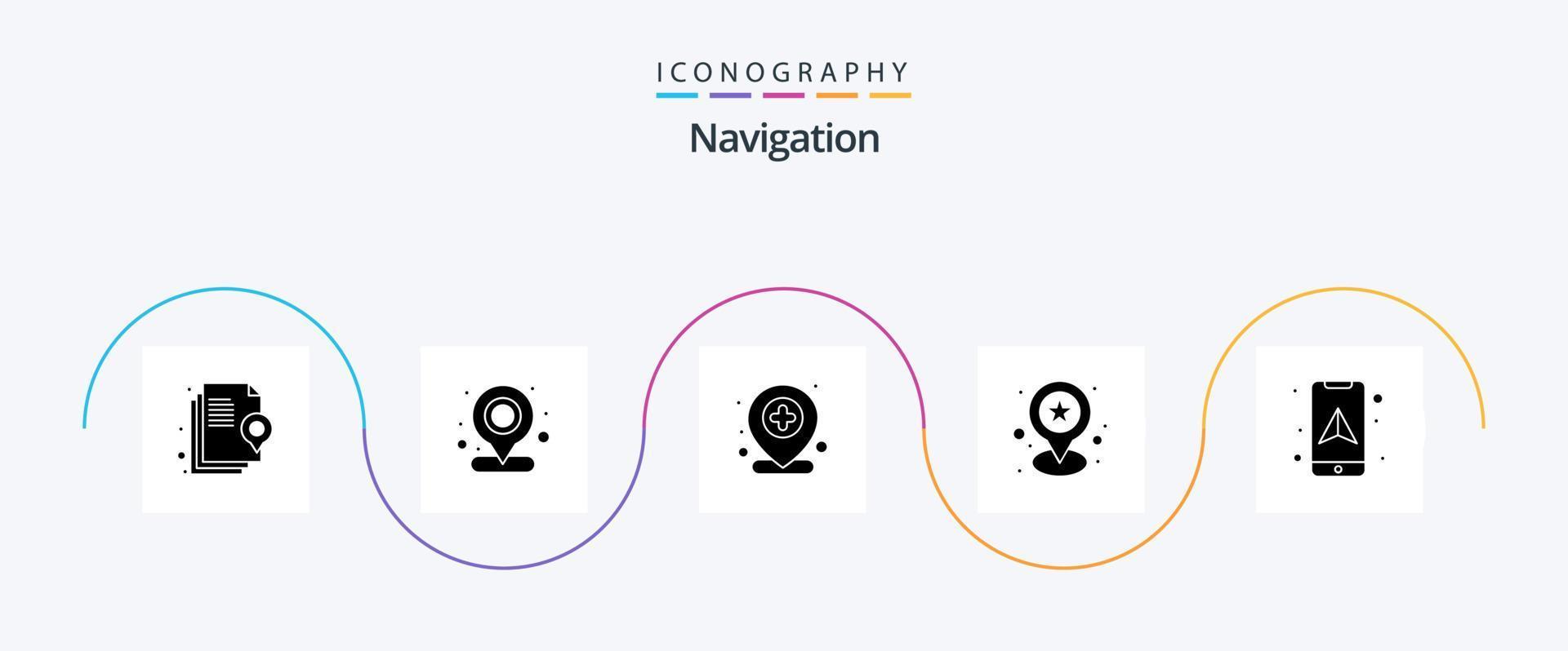 Navigation Glyph 5 Icon Pack Including mobile. gps. add. marker. favorite vector