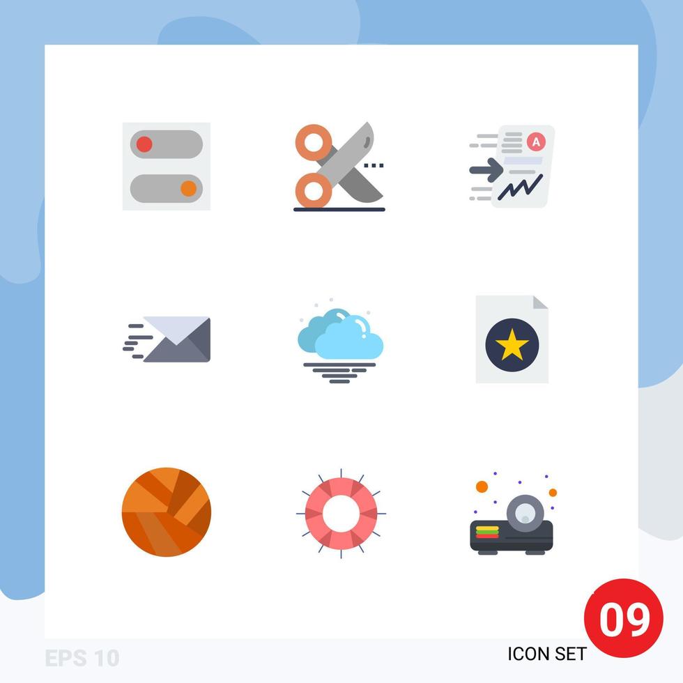 Group of 9 Modern Flat Colors Set for warm message file mail chart Editable Vector Design Elements