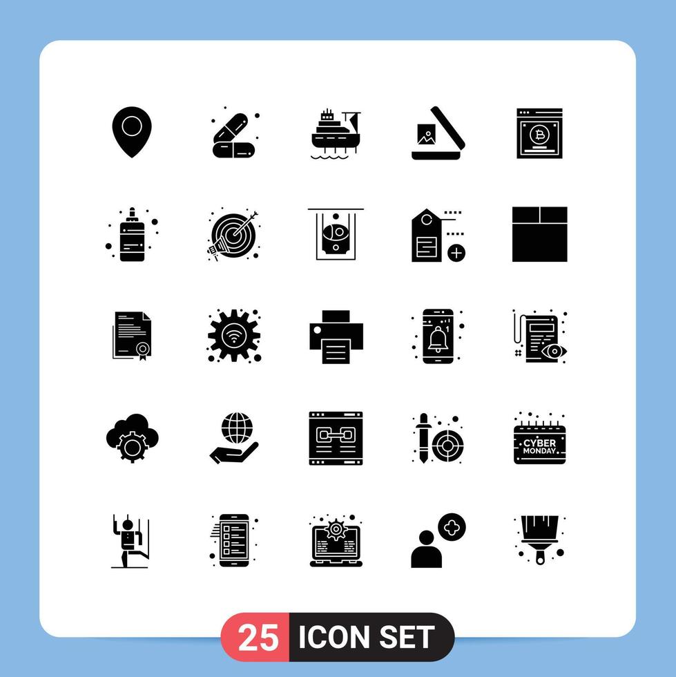 Group of 25 Solid Glyphs Signs and Symbols for split testing comparing boat testing gallery Editable Vector Design Elements