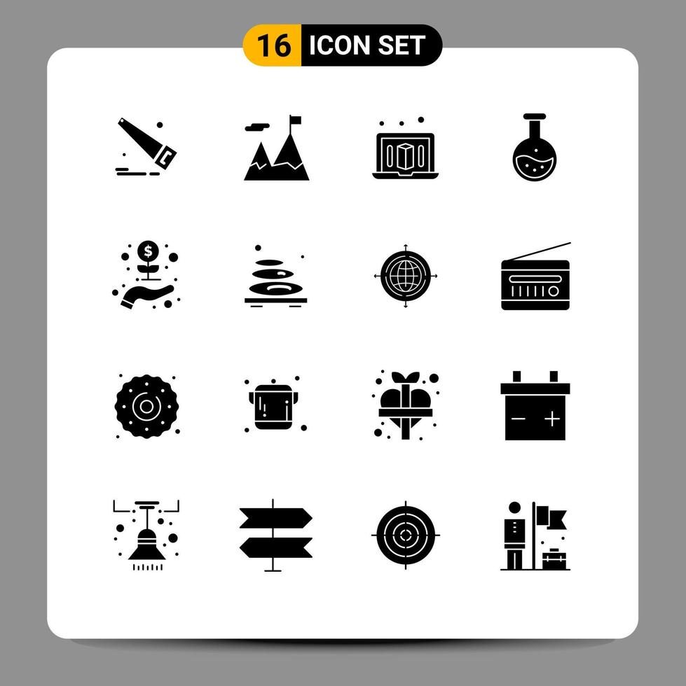 Pack of 16 creative Solid Glyphs of growth investment printer business test Editable Vector Design Elements