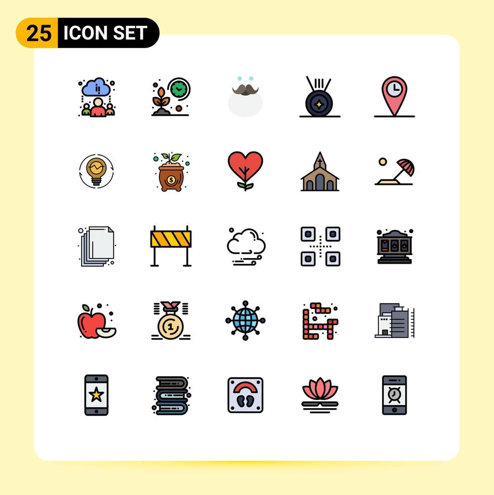 User Interface Pack of 25 Basic Filled line Flat Colors of time geo moustache sport beared Editable Vector Design Elements