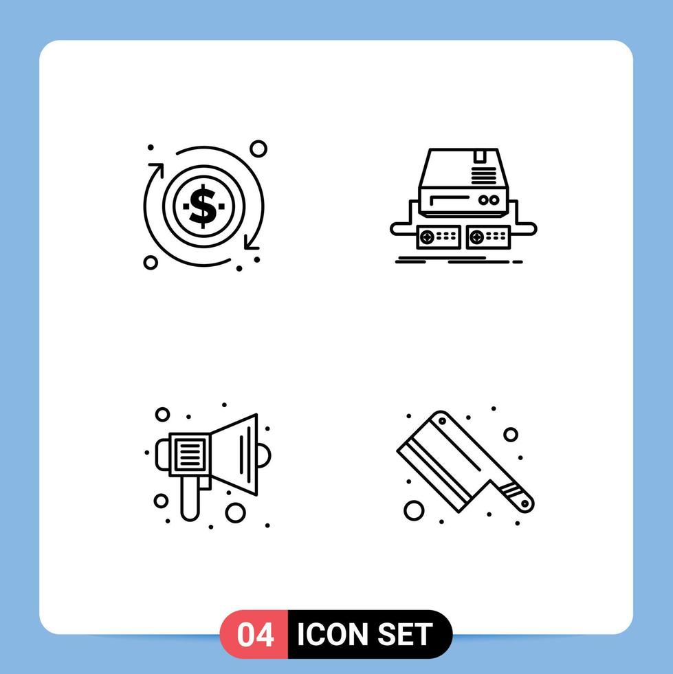 Line Pack of 4 Universal Symbols of dollar education console pad sound Editable Vector Design Elements