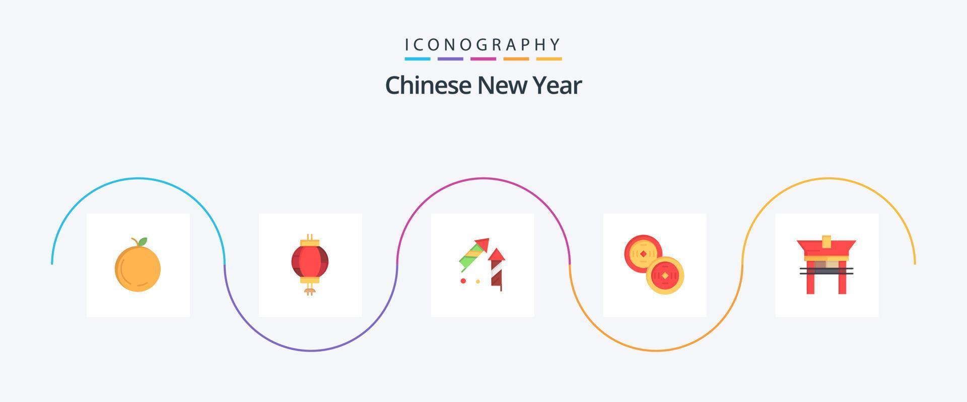 Chinese New Year Flat 5 Icon Pack Including fireworks. year. lantern. new. china vector