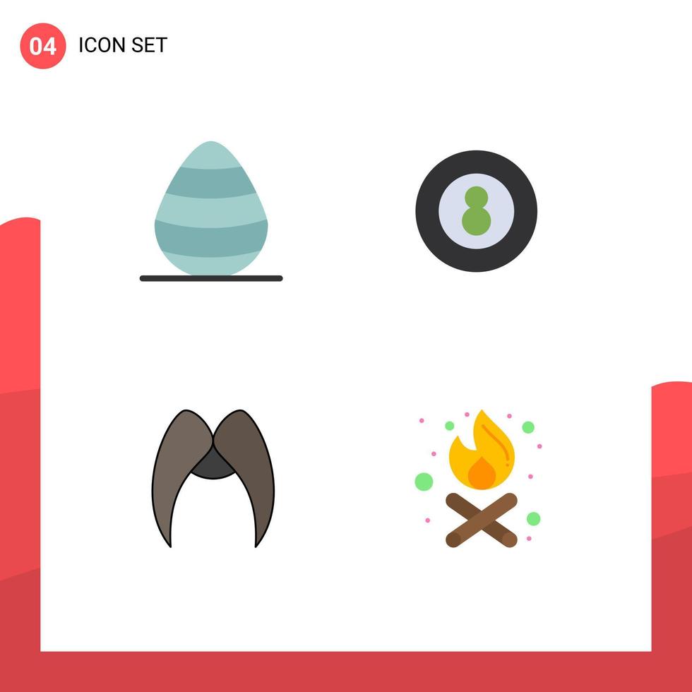 4 Universal Flat Icon Signs Symbols of easter moustache spring ball movember Editable Vector Design Elements