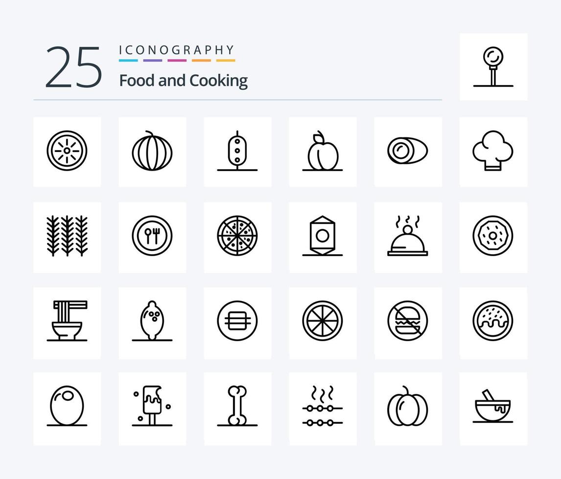 paquete de iconos de 25 líneas de comida que incluye gastronomía. Cocinando. guisante. Coco. alimento vector