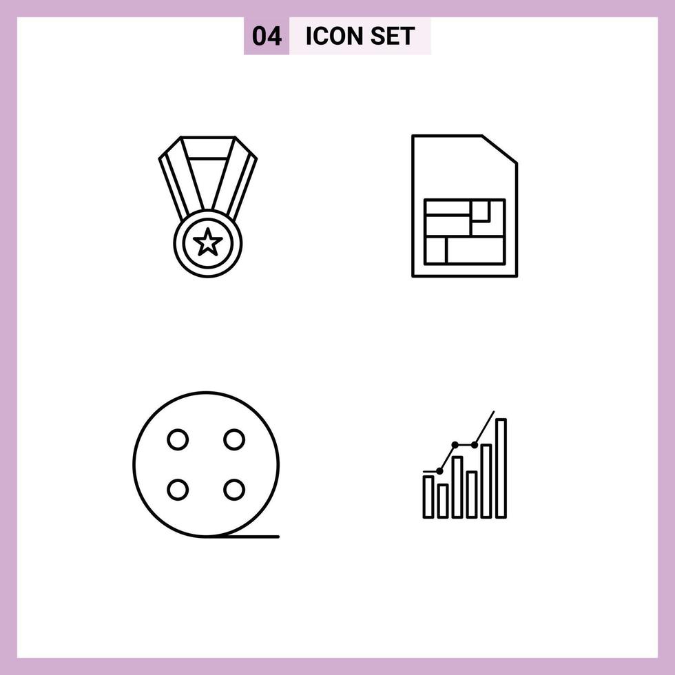 Pack of 4 creative Filledline Flat Colors of achievement graph mobile sim battery business Editable Vector Design Elements