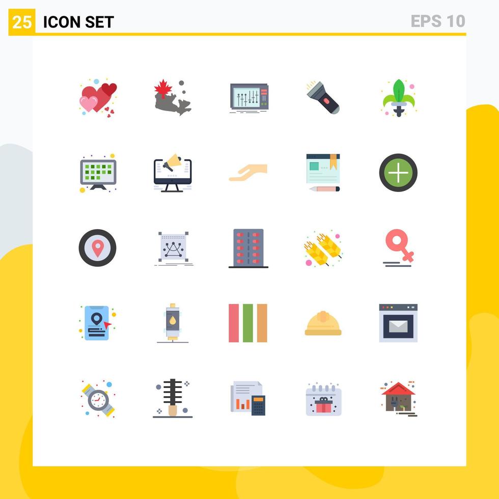 User Interface Pack of 25 Basic Flat Colors of gras flash dj torch flashlight Editable Vector Design Elements