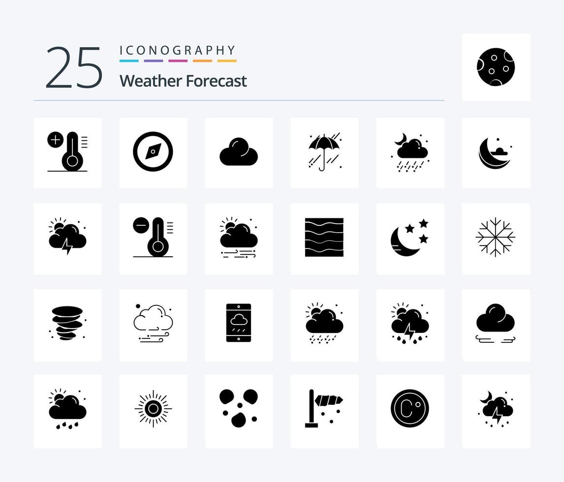 Weather 25 Solid Glyph icon pack including cloud. moon. overcast. weather. cloud vector