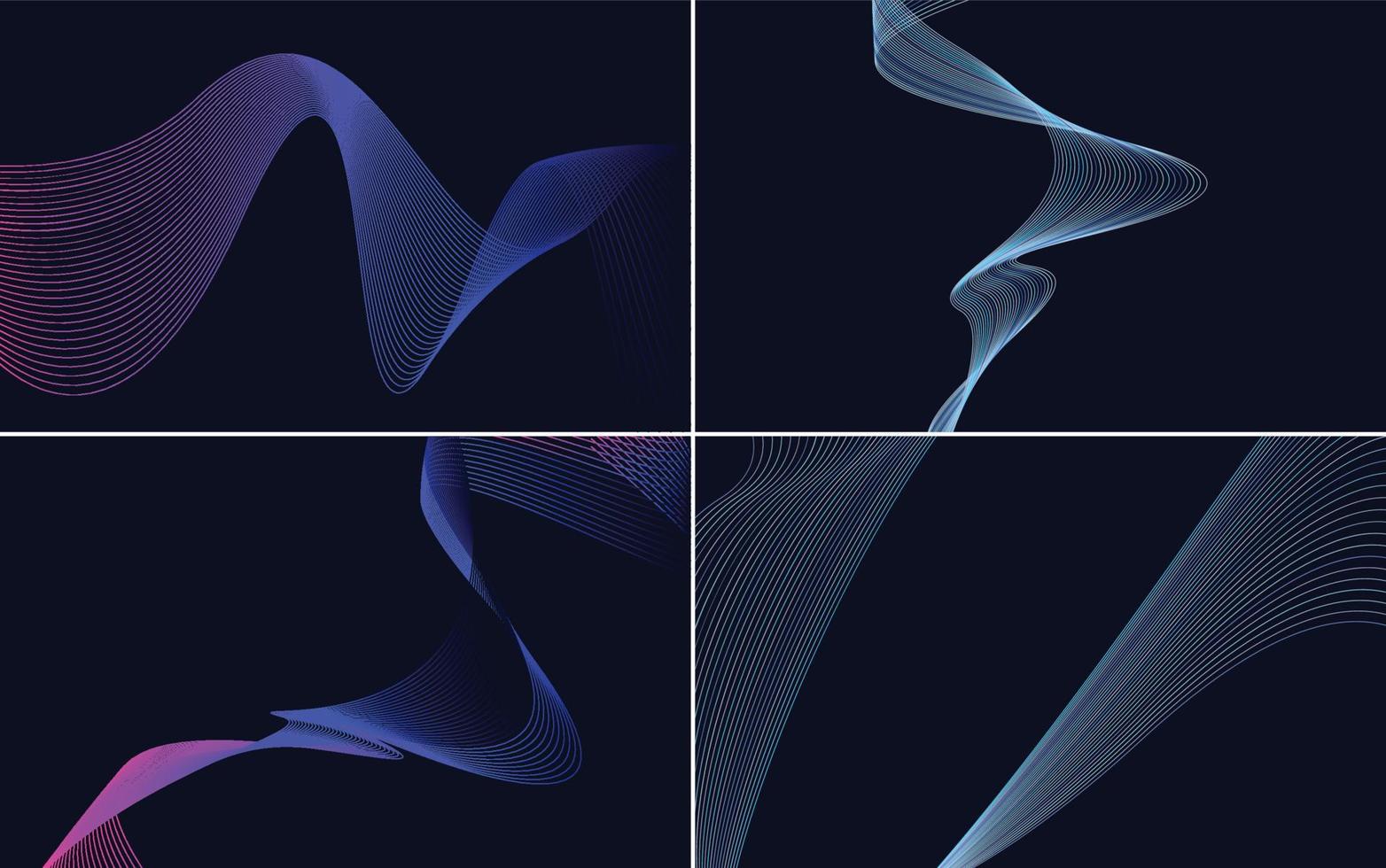 Set of 4 geometric wave pattern background Abstract waving line vector