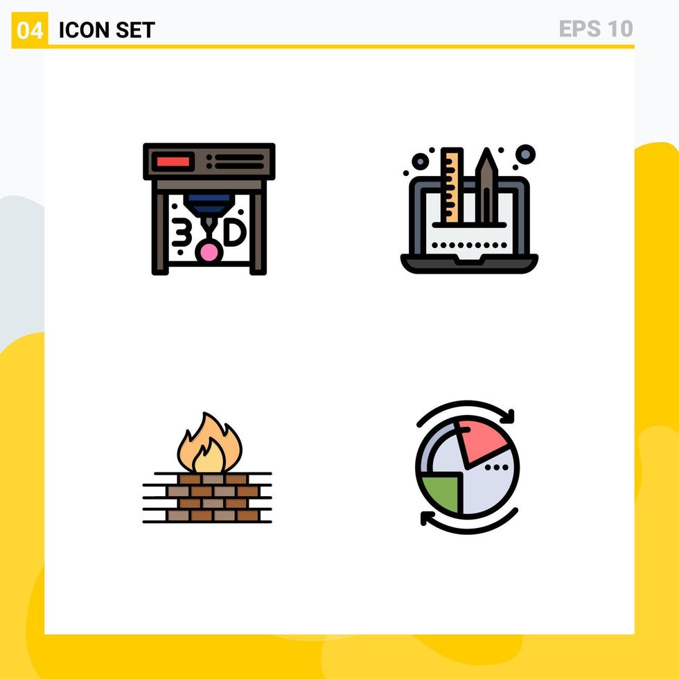 Universal Icon Symbols Group of 4 Modern Filledline Flat Colors of printing firewall creativity graphic security Editable Vector Design Elements