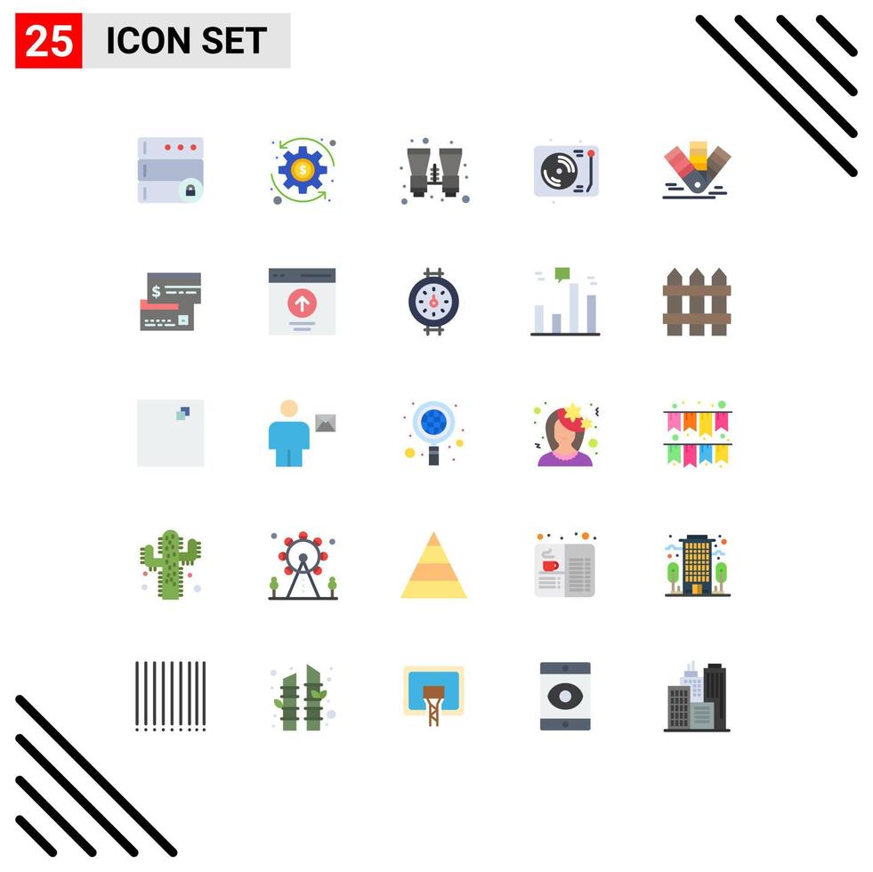 25 User Interface Flat Color Pack of modern Signs and Symbols of pms color search card disco Editable Vector Design Elements