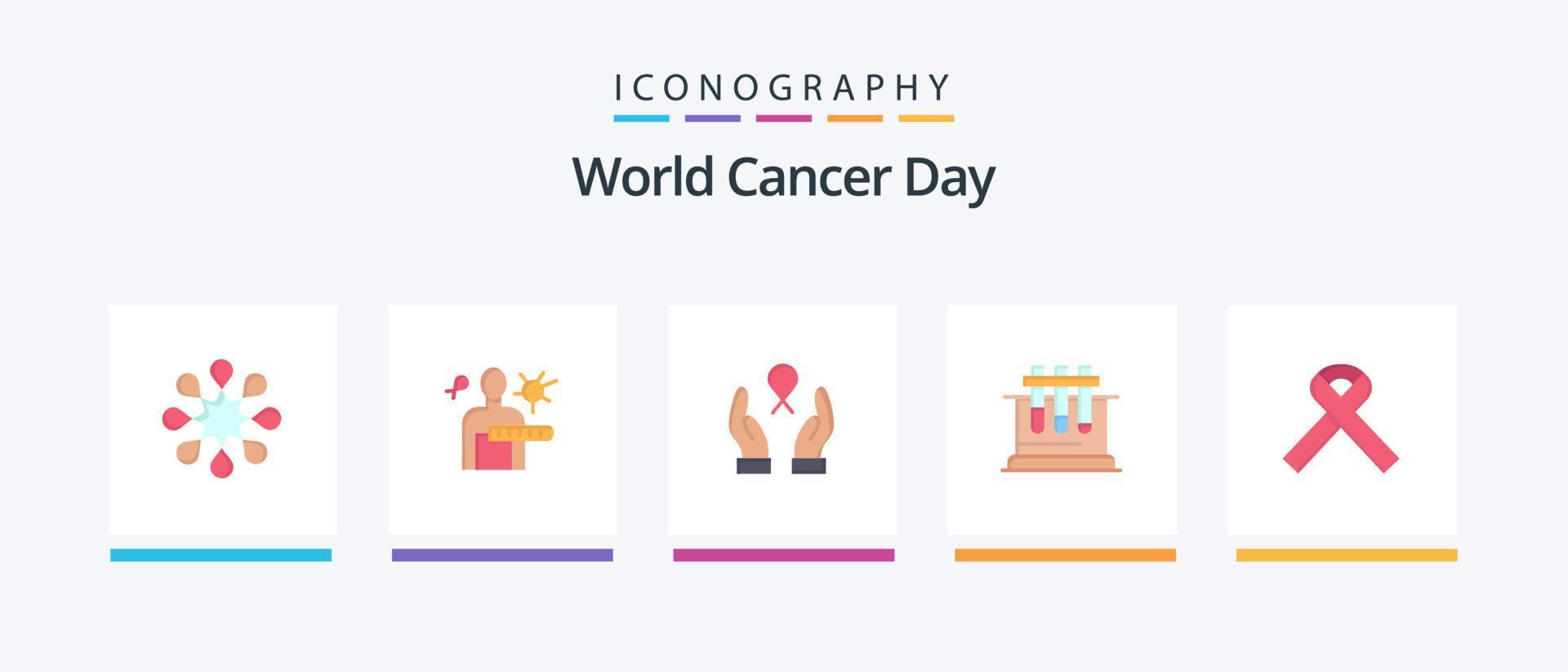paquete de iconos flat 5 del día mundial del cáncer que incluye el mundo. cinta. chequeo de salud. cáncer de mama. día. diseño de iconos creativos vector