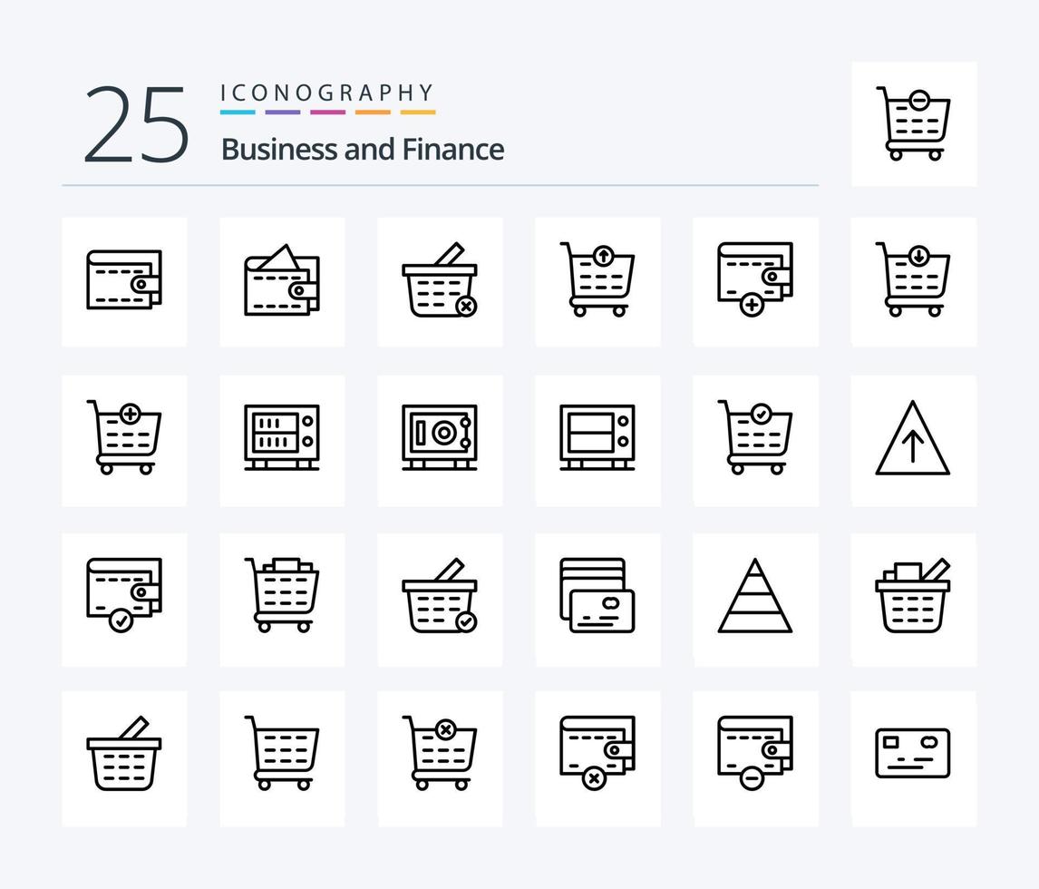 finanzas paquete de iconos de 25 líneas que incluye carrito de compras. verificar. carrito de compras. tienda. comprar vector