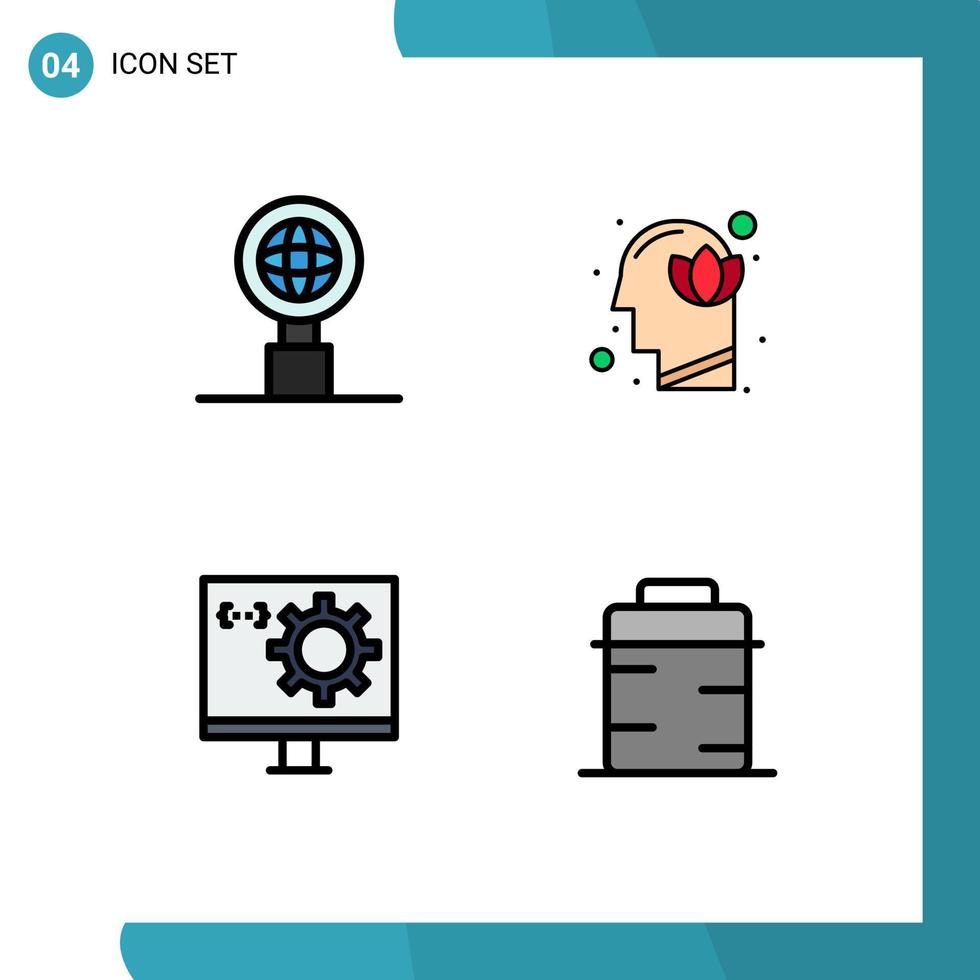 conjunto de 4 iconos de interfaz de usuario modernos símbolos signos para globo computadora flor desarrollo humano elementos de diseño vectorial editables vector