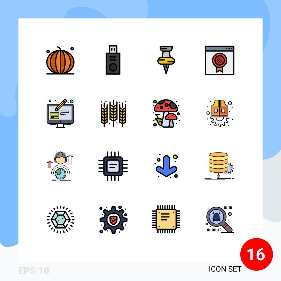 Mobile Interface Flat Color Filled Line Set of 16 Pictograms of graphic design tools education online browser Editable Creative Vector Design Elements