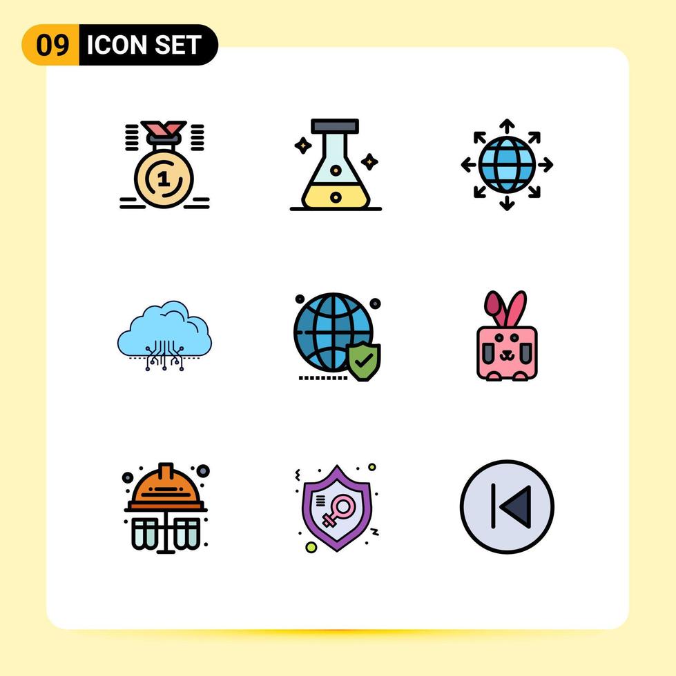 grupo de símbolos de iconos universales de 9 colores planos de línea de llenado modernos del globo que aloja elementos de diseño de vectores editables en la nube de datos de conexión