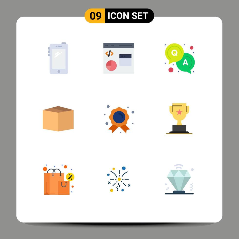 Pictogram Set of 9 Simple Flat Colors of badge product development cargo solution Editable Vector Design Elements